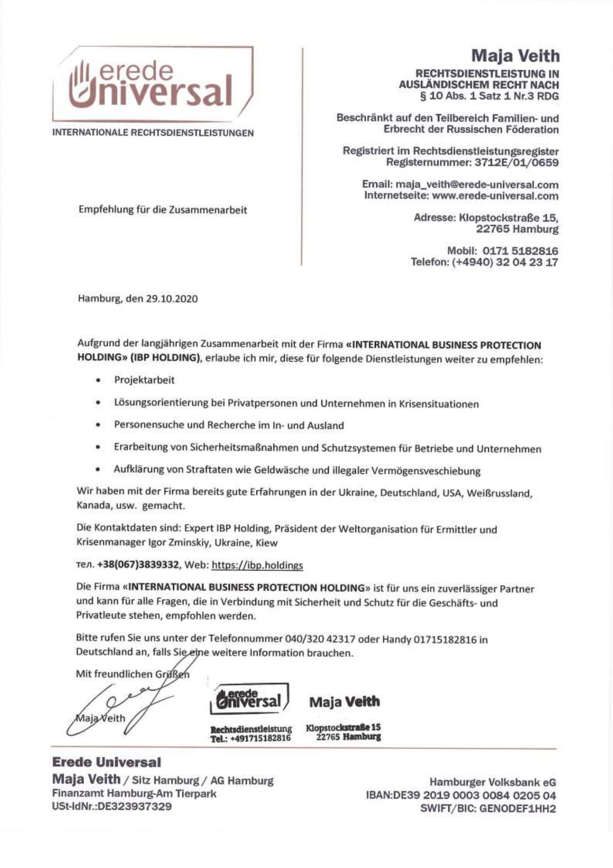INTERNATIONAL BUSINESS PROTECTION HOLDING